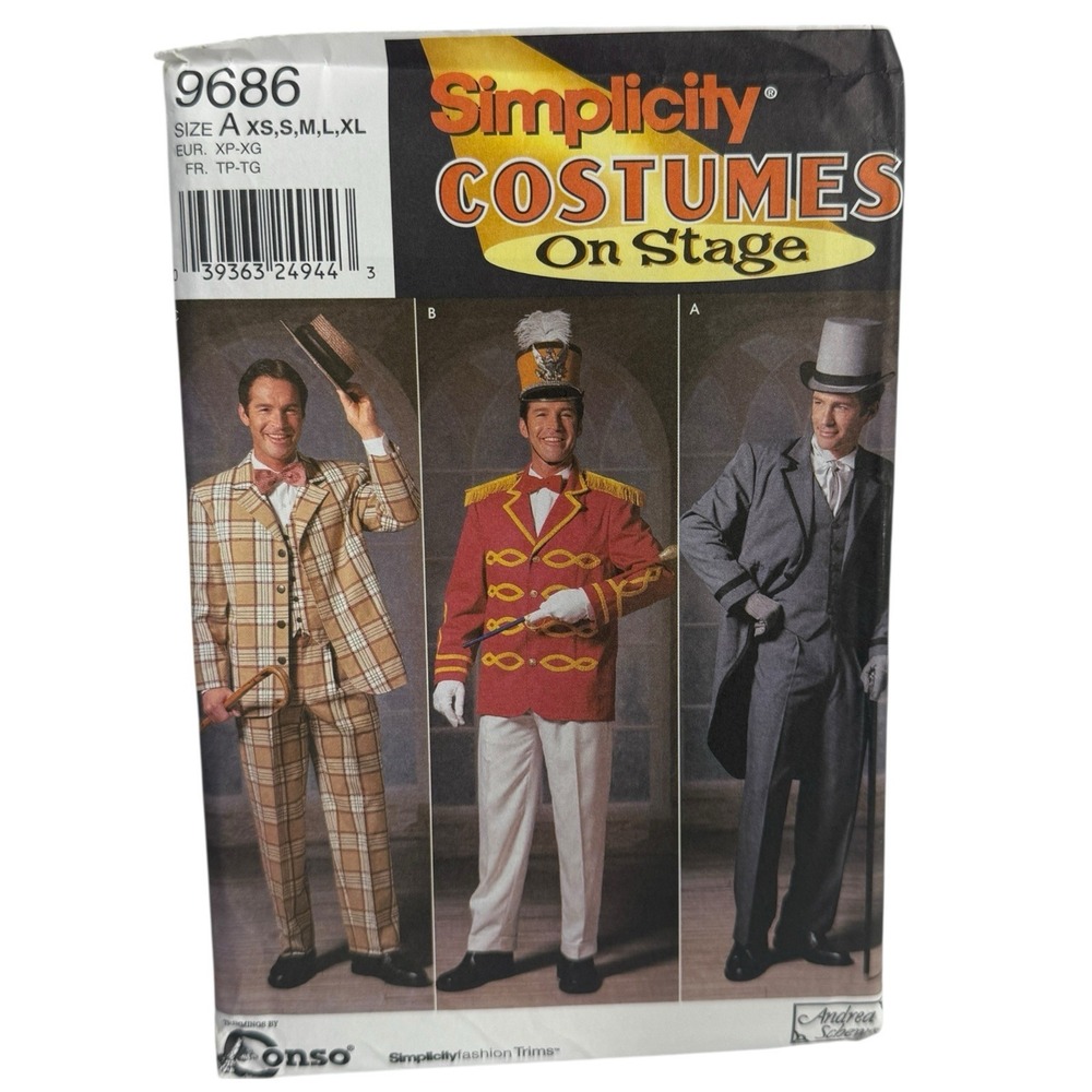 Simplicity On Stage Costume Pattern 9686 Mens A(XS-XL) UC Music Man Mr Hyde More